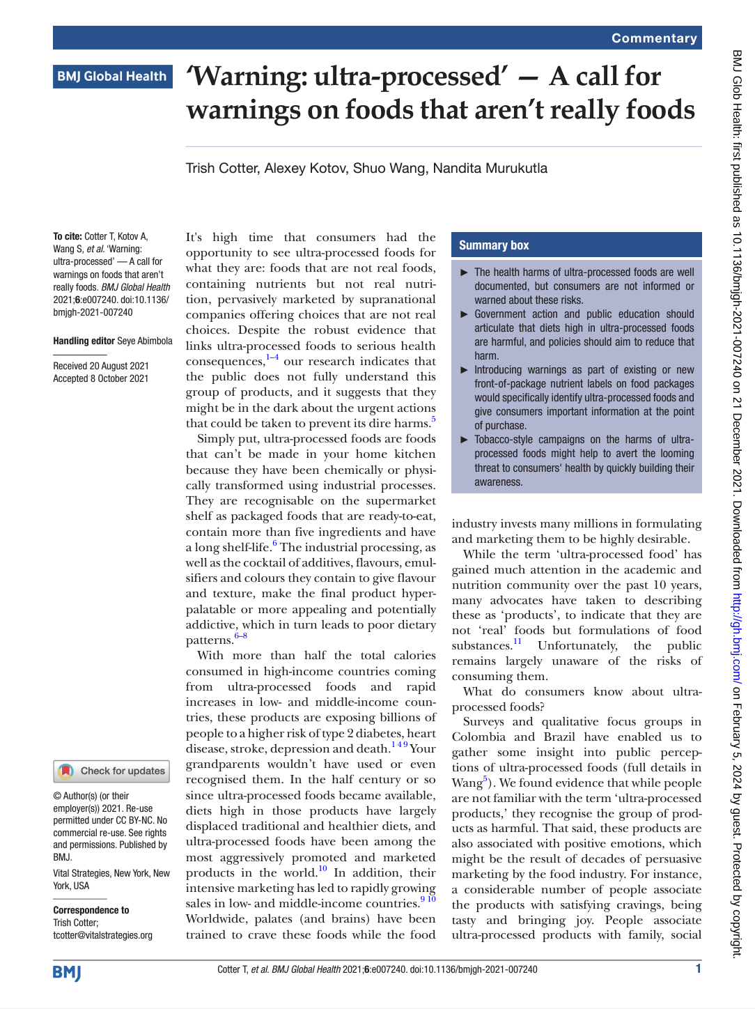 BMJ Commentary_‘Warning ultra-processed’ — A call for warnings on foods that aren’t really foods COVER