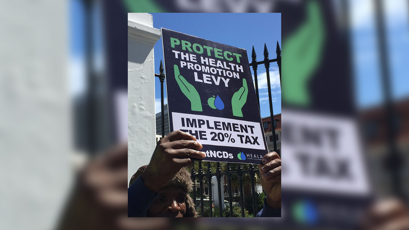 South African partners advocating for a stronger tax outside the parliament in Johannesburg. Source: HEALA